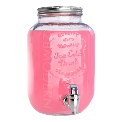 1 Gallon Glass Beverage Dispenser 3.8 L Glass Mason Jar Storage Canister with Airtight Metal Lid Metal Stand